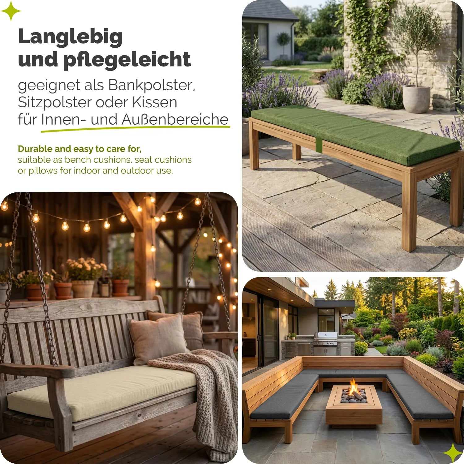 Bankauflage wasserabweisend 4 cm für Gartenbank & Schaukel GD-0220