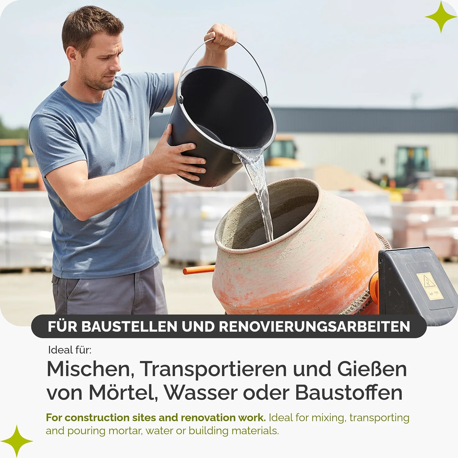 Garronda Mörteleimer aus recyceltem Kunststoff mit Metallhenkel stabiler Putzeimer und Maurerkübel für Baustelle Garten und Haushalt GD-0168