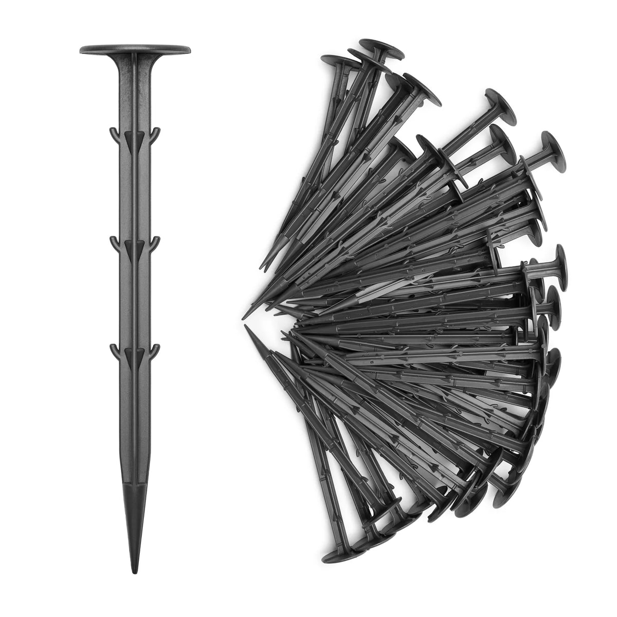 Garronda Erdanker 15 cm schwarz aus Kunststoff – Set mit 50 Bodenankern mit Widerhaken und Tellerkopf