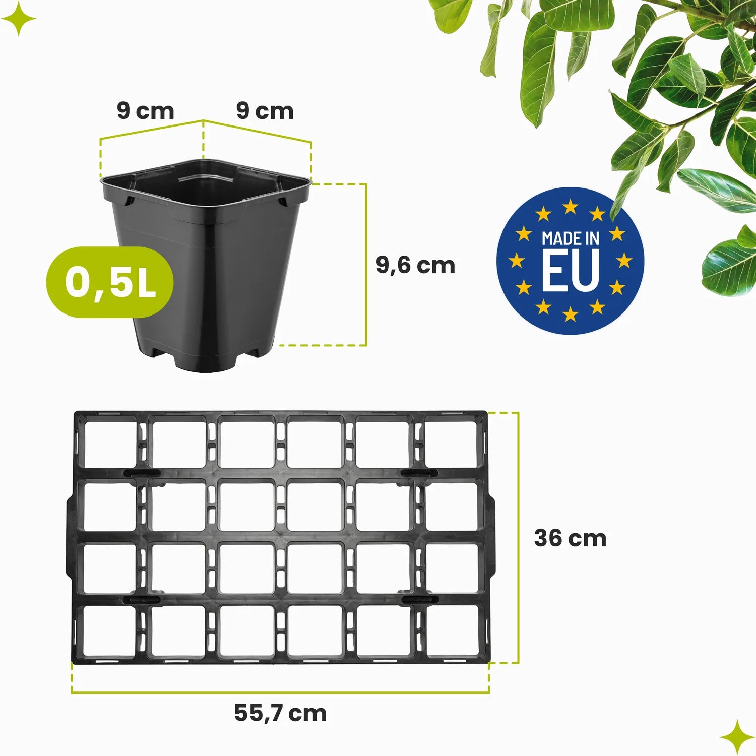 #Größe_Transporttray mit 24 x 0,5L abgerundeten Töpfen