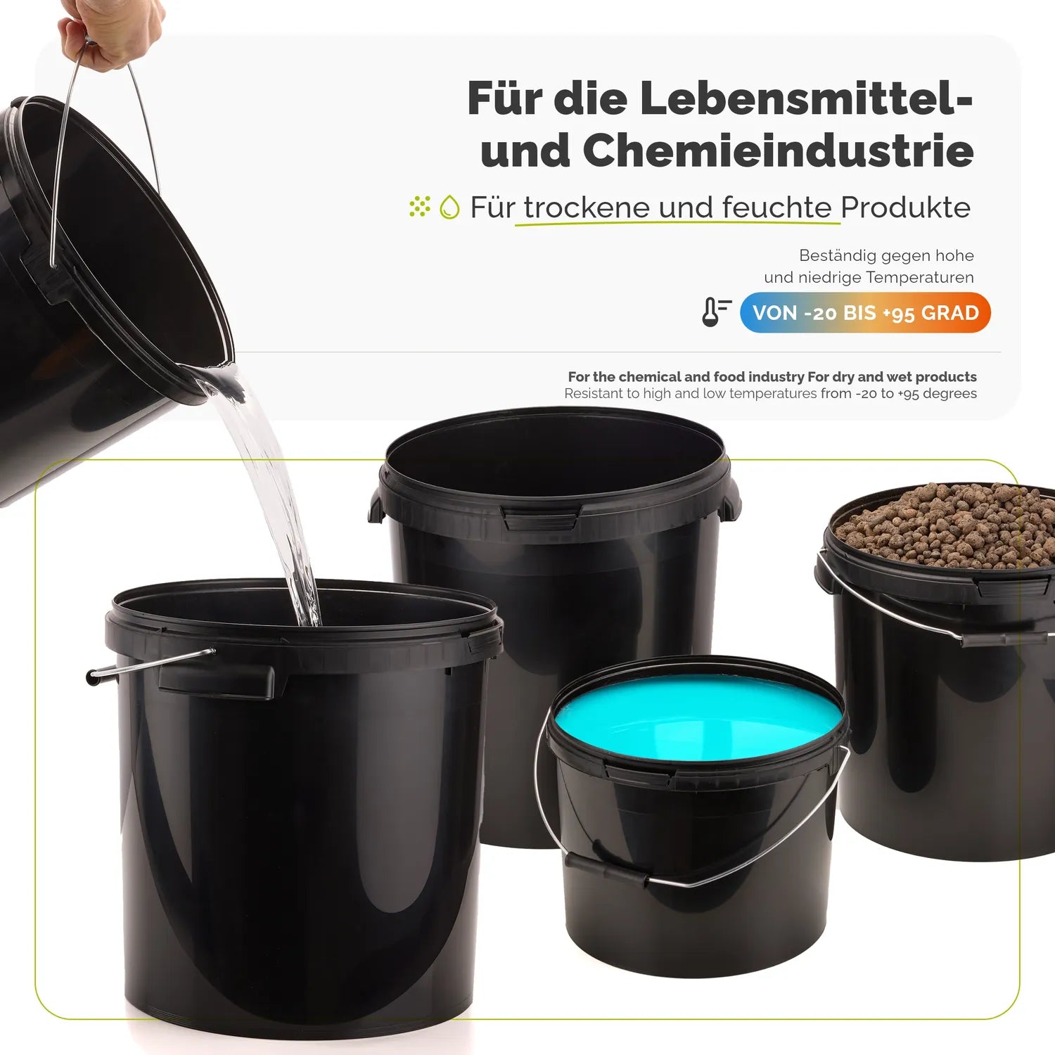 Eimer mit Deckel für Lebensmittel und Chemikalien Schwarz GD-0104