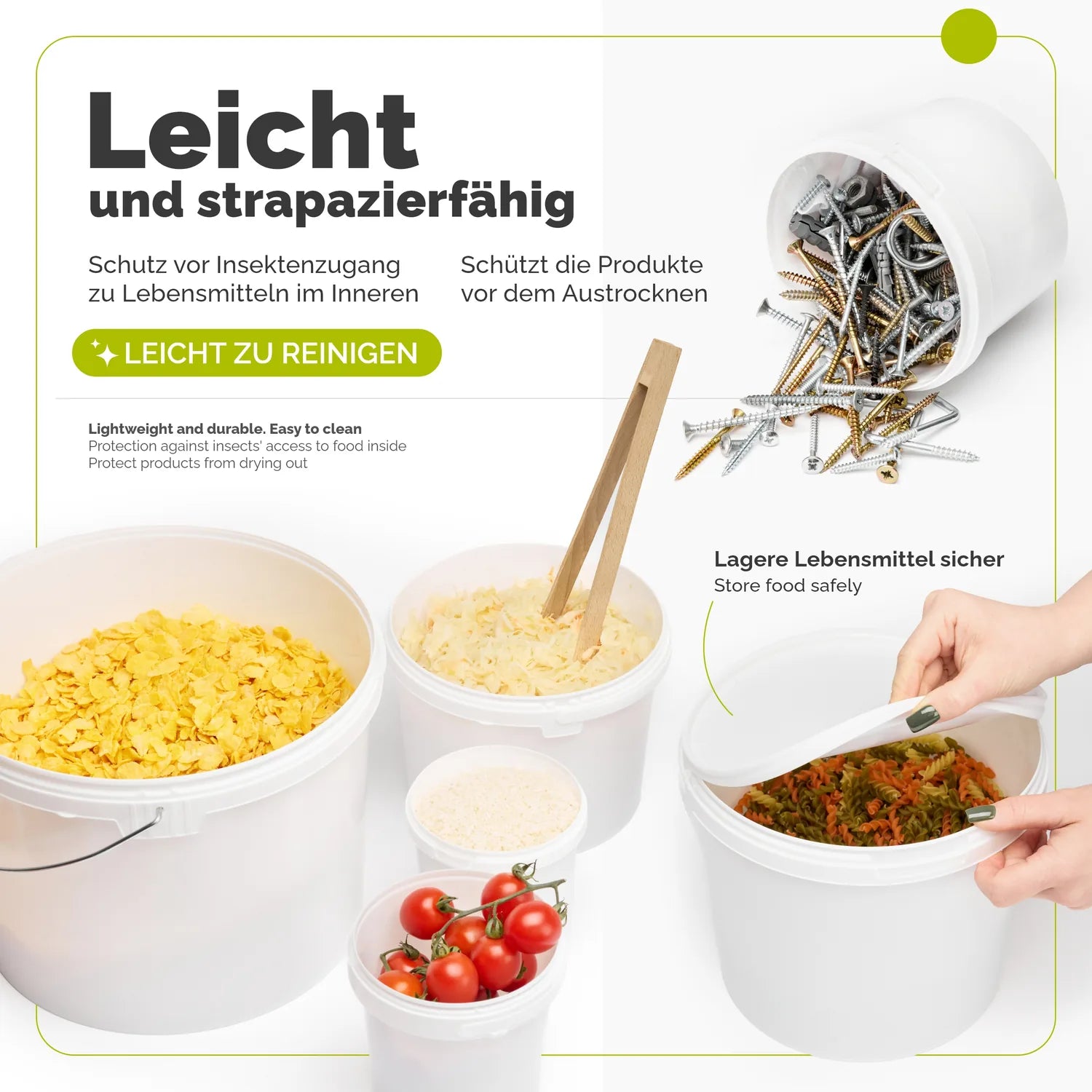 Eimer mit Deckel 0,5 bis 30 L für Lebensmittel Weiß GD-0071