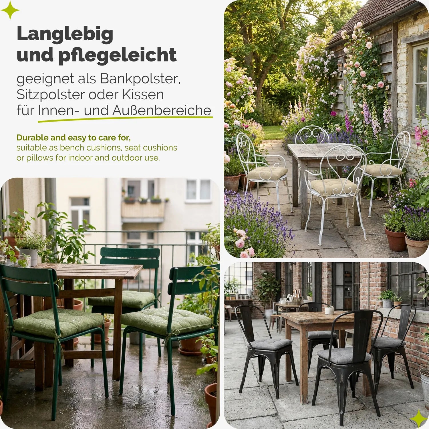 Stuhlkissen wasserabweisend Sitzkissen 40x40 cm für Gartenstuhl GD-0221