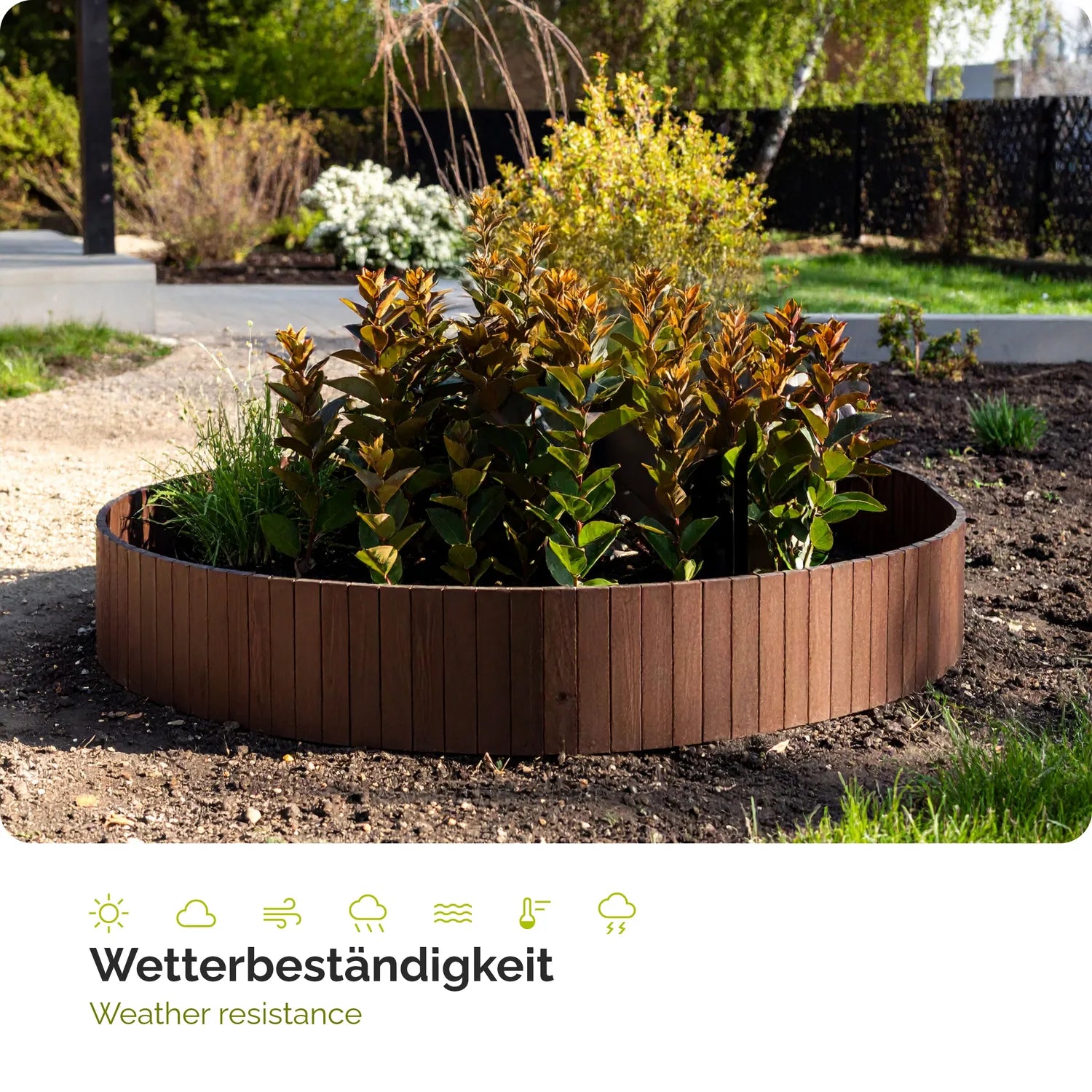 Rasenkante Holz Beeteimfassung 200 cm Flexibler Rollborder GD-0149