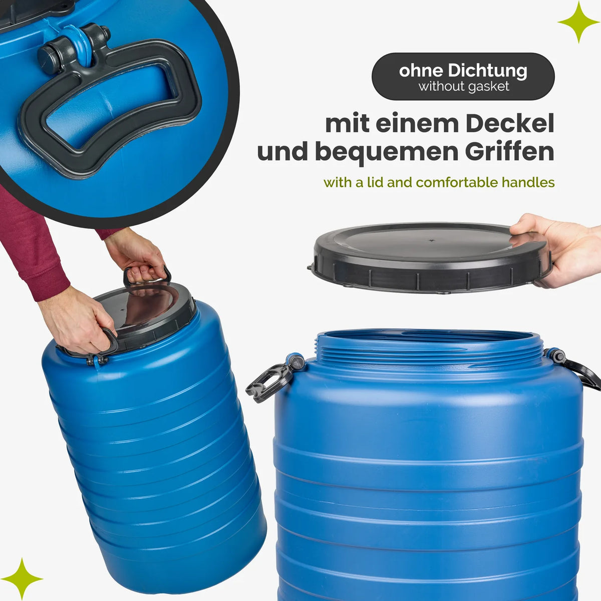 Weithalsfass 60 L HDPE Futtertonne mit Schraubdeckel Blau GD-0186
