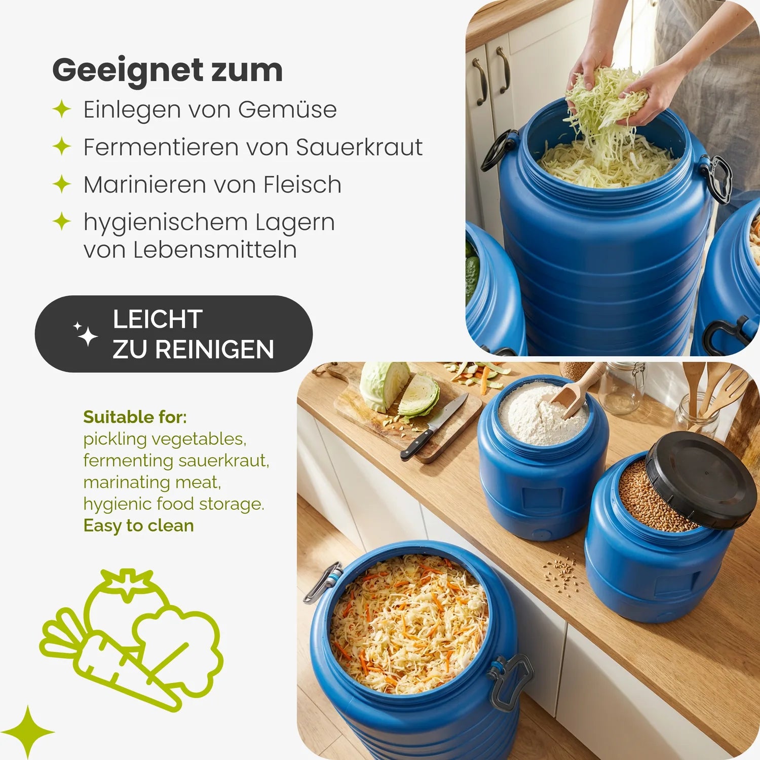 Regenfass aus HDPE Blau für Wasser, Lebensmittel & Fermentierung GD-0186