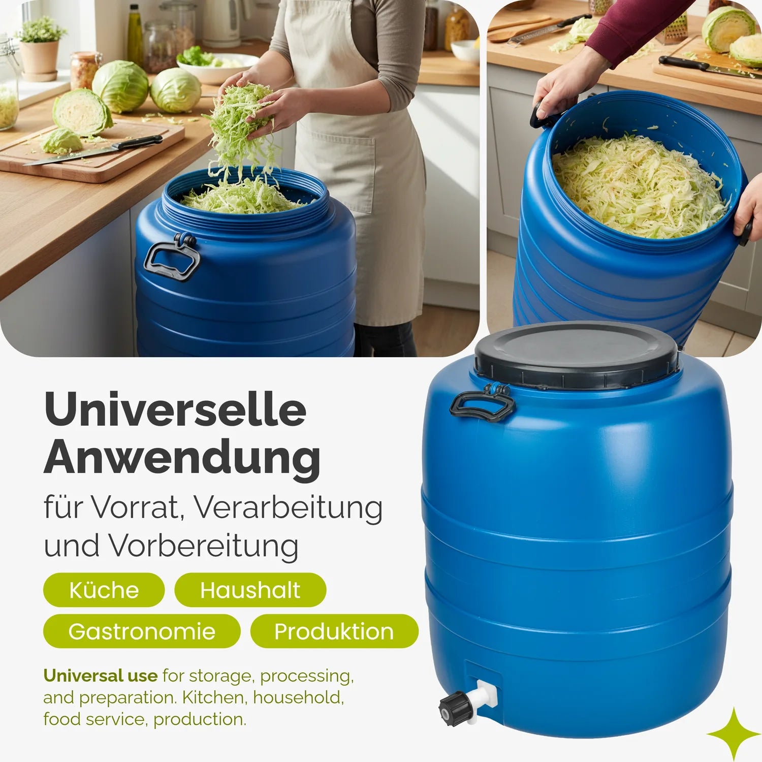 Regenfass aus HDPE Blau für Wasser, Lebensmittel & Fermentierung GD-0186