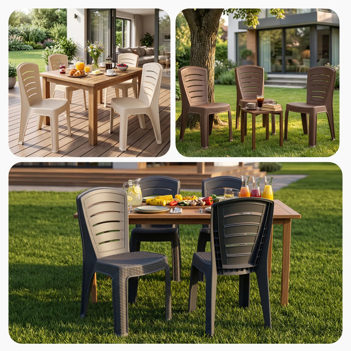 Kunststoff Gartenstühle stapelbar wetterfest Rattan-Optik GD-0270