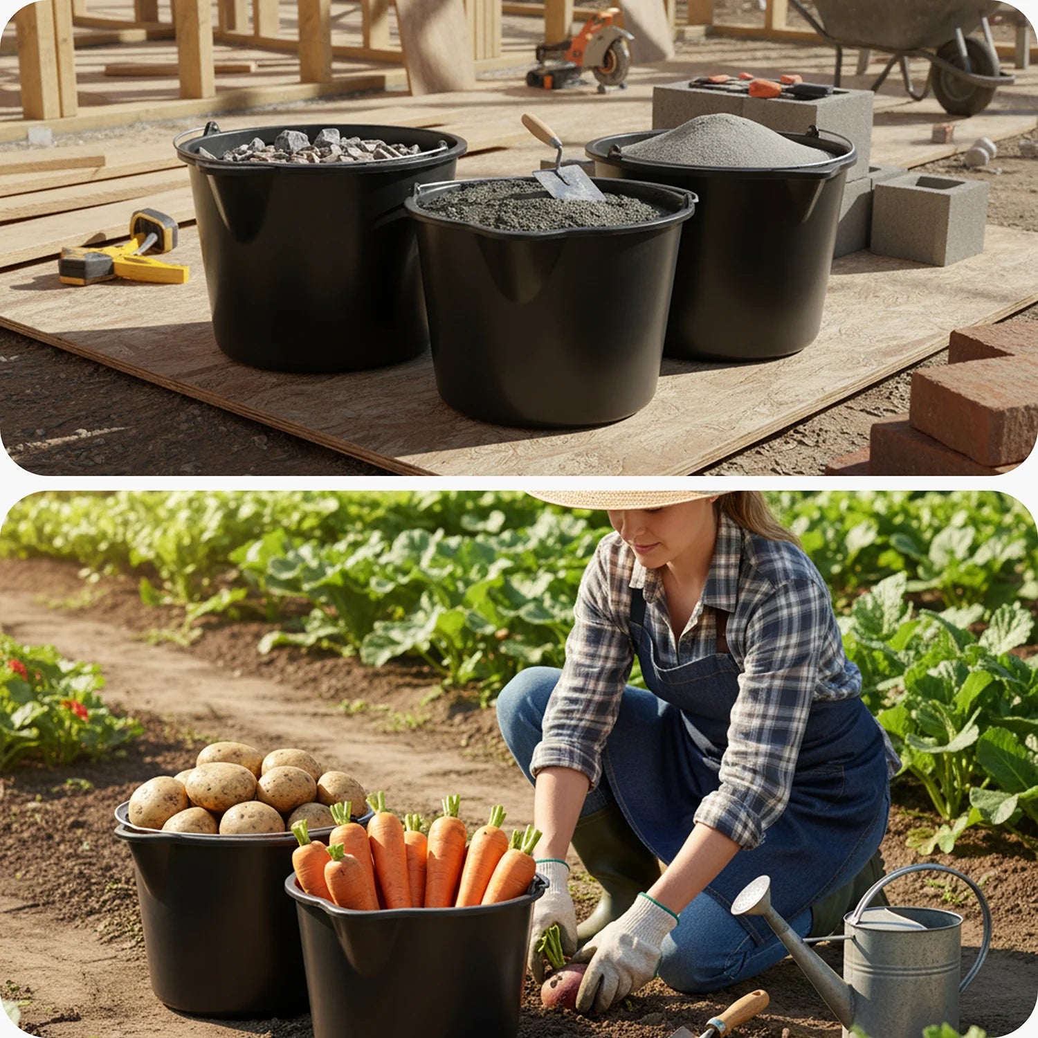 Garronda Mörteleimer aus recyceltem Kunststoff mit Metallhenkel stabiler Putzeimer und Maurerkübel für Baustelle Garten und Haushalt GD-0168