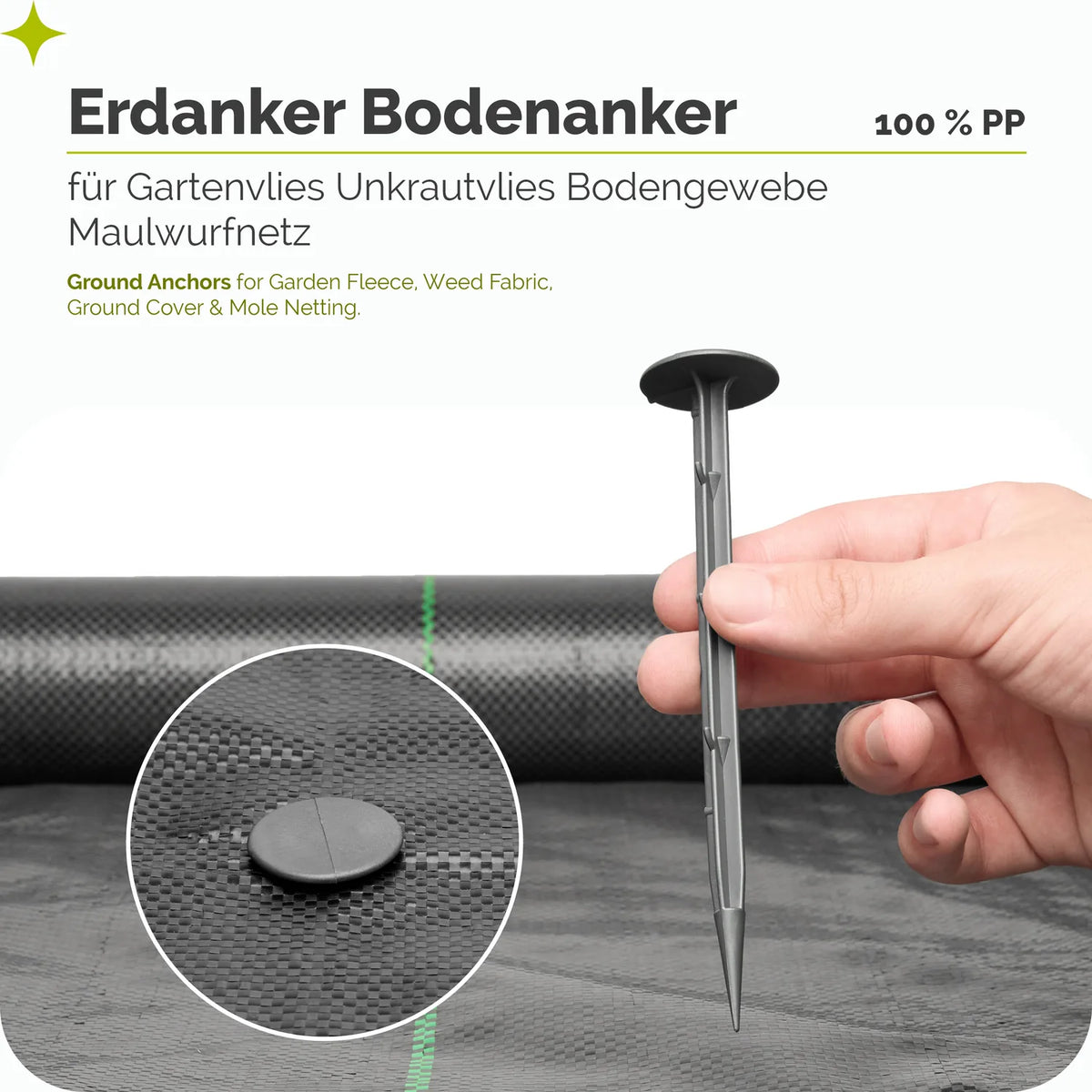 Erdanker aus 100 % PP zur Befestigung von Unkrautvlies, Gartenvlies, Bodengewebe und Maulwurfnetz