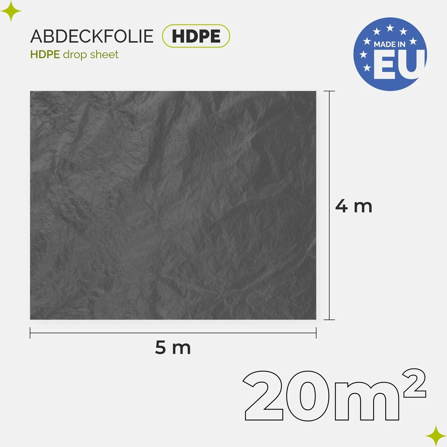 Abdeckfolie 4x5 m Grau 20 µm Malerfolie für Möbel- & Bodenschutz GD-0222