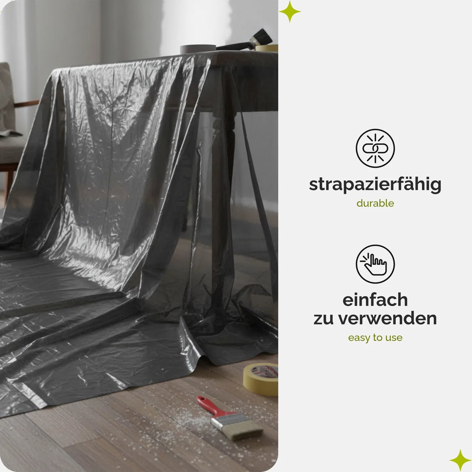 Abdeckfolie 4x5 m Grau 20 µm Malerfolie für Möbel- & Bodenschutz GD-0222