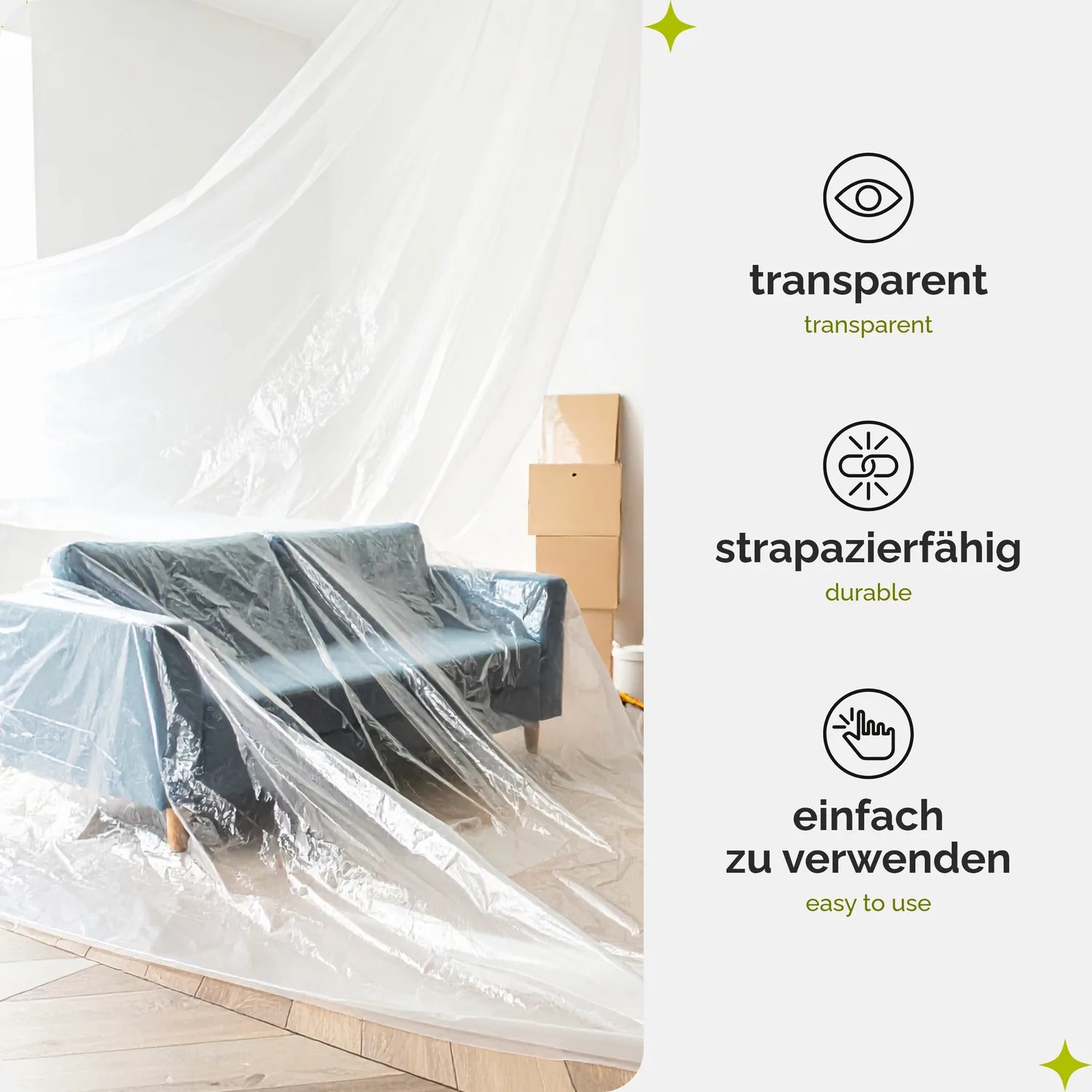 Abdeckfolie 4x5 m Transparent HDPE – Reißfeste Malerfolie für Renovierung & Möbel-Schutz GD-0166