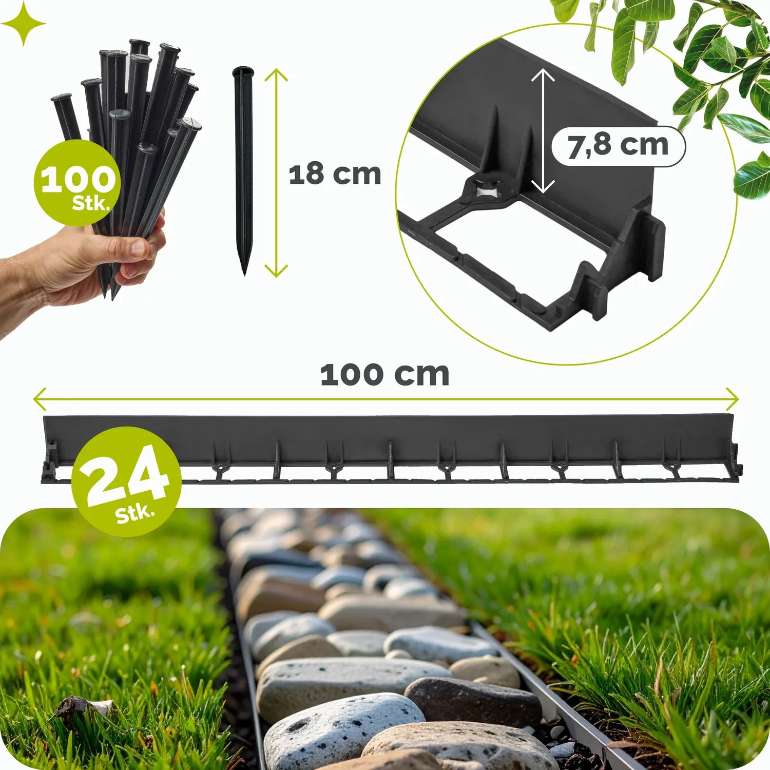 #Farbe_Schwarz#Größe_24 m x 7,8 cm mit 100 Befestigungsnägel#Menge_24 Stück