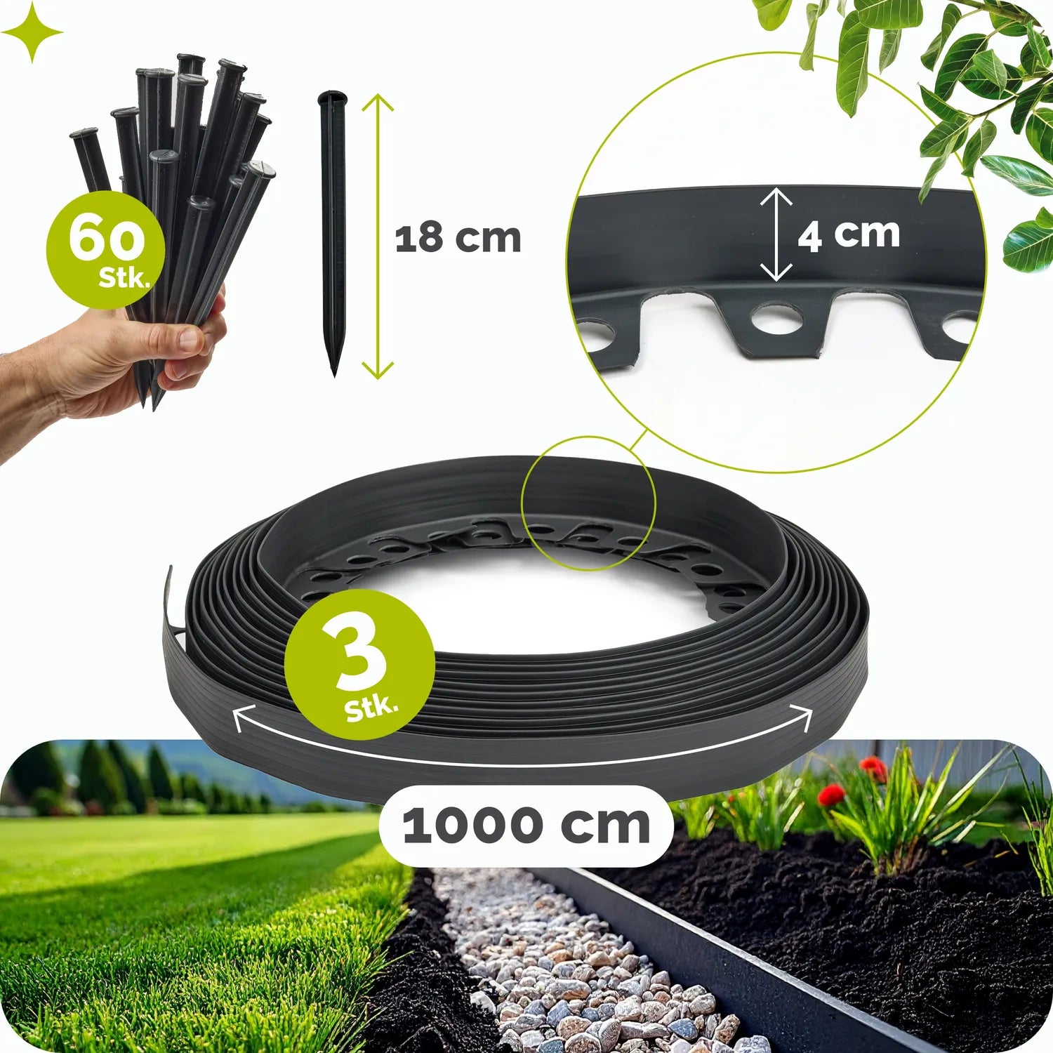 #Farbe_Schwarz#Größe_30 m x 4 cm mit 60 Befestigungsnägel