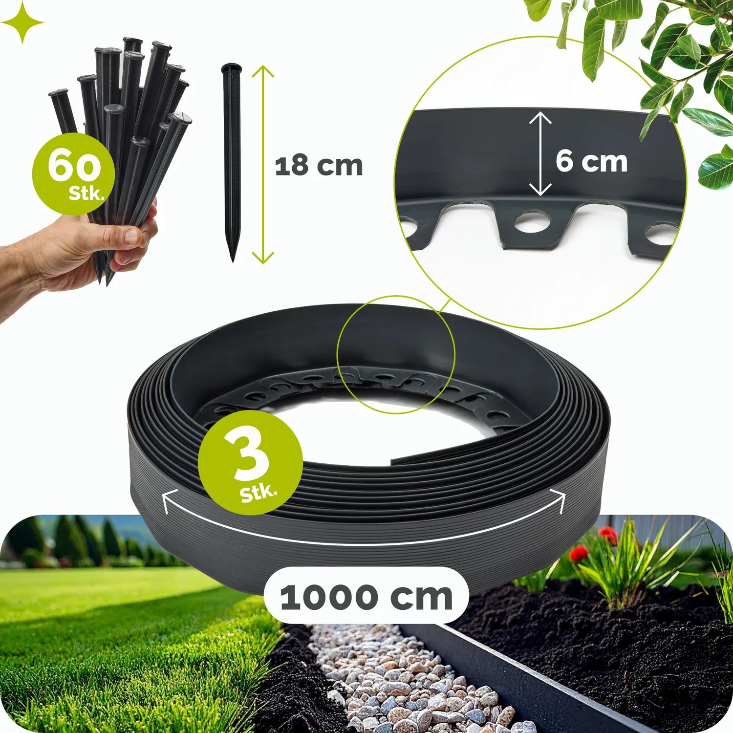 #Farbe_Schwarz#Größe_30 m x 6 cm mit 60 Befestigungsnägel