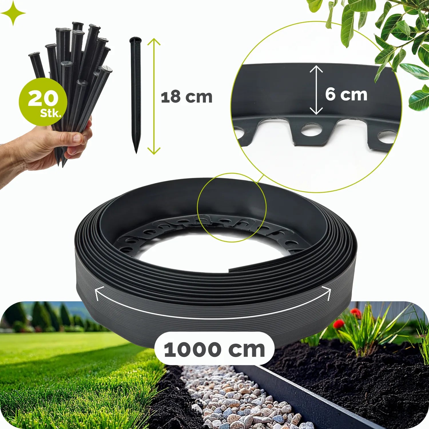 #Farbe_Schwarz#Größe_10 m x 6 cm mit 20 Befestigungsnägel