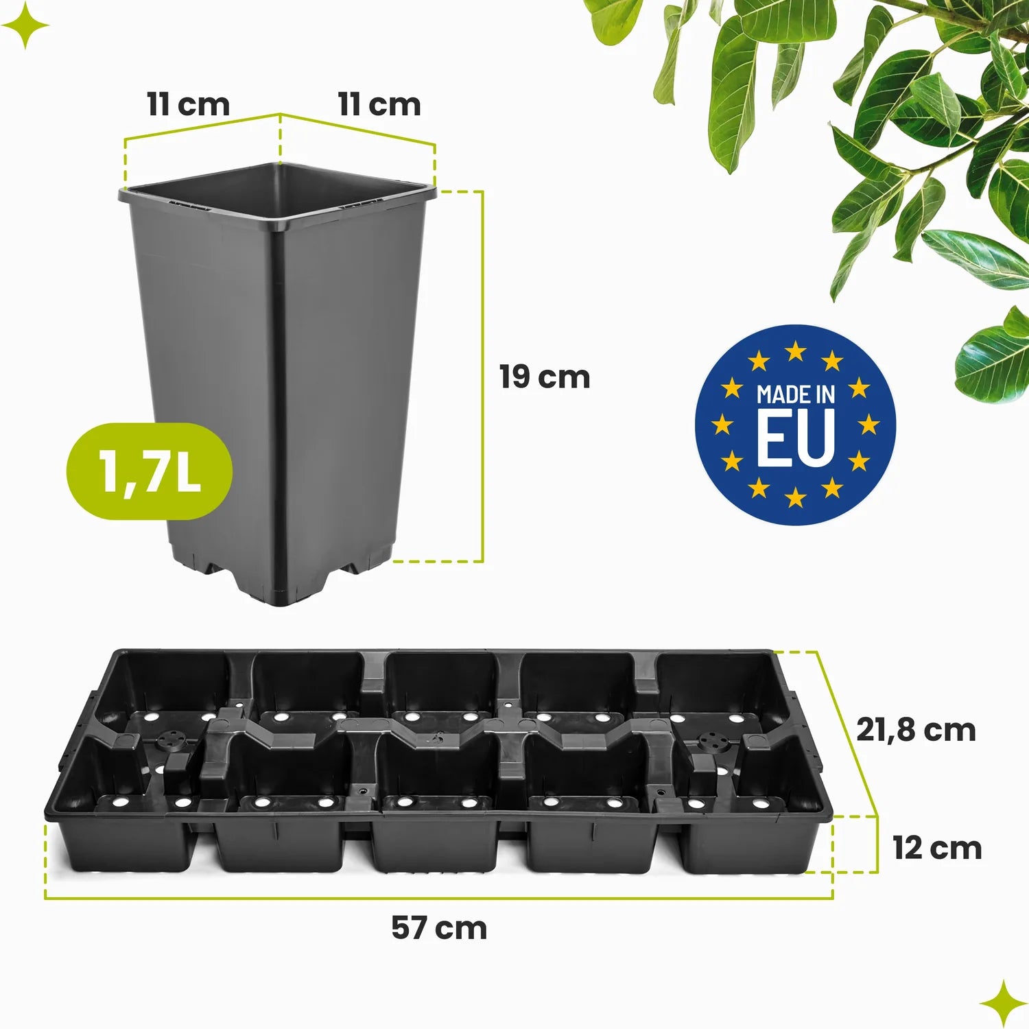 #Größe_Transporttray mit 10 x 1,7L Töpfen