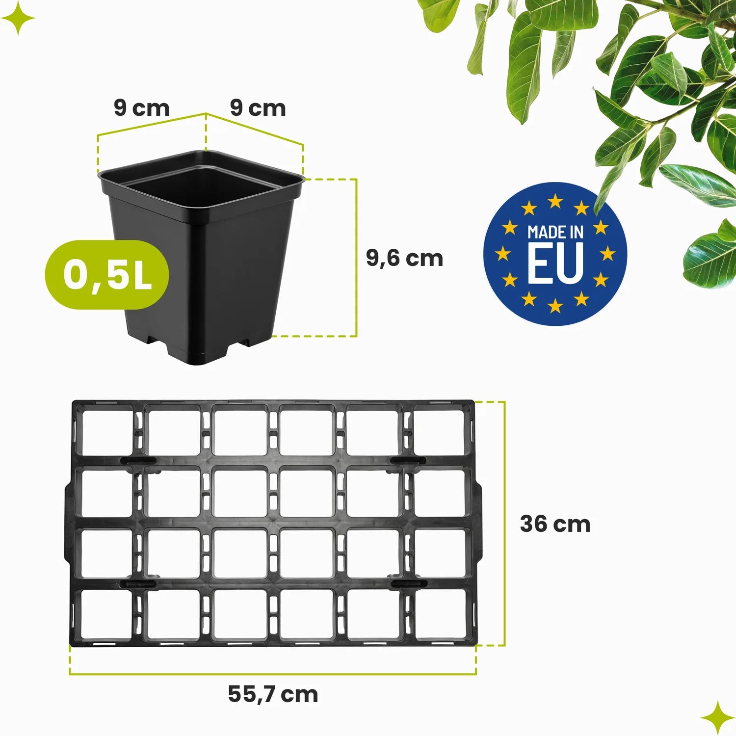 #Größe_Transporttray mit 24 x 0,5L quadratisch Töpfen