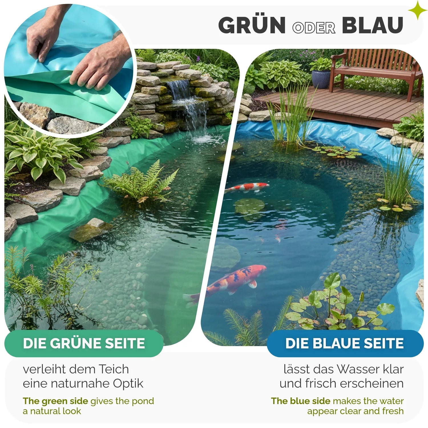Teichfolie 0,5 mm 3-lagig für Gartenteich & Fischteich Teichplane GD-0223