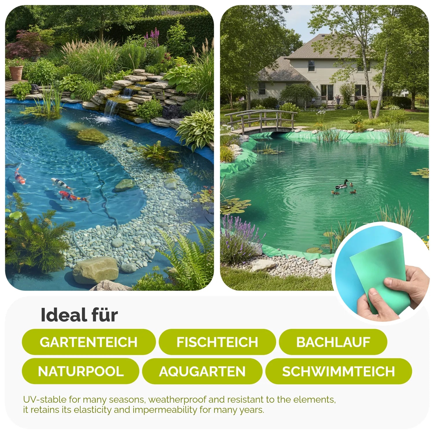 Teichfolie 0,5 mm 3-lagig für Gartenteich & Fischteich Teichplane GD-0223