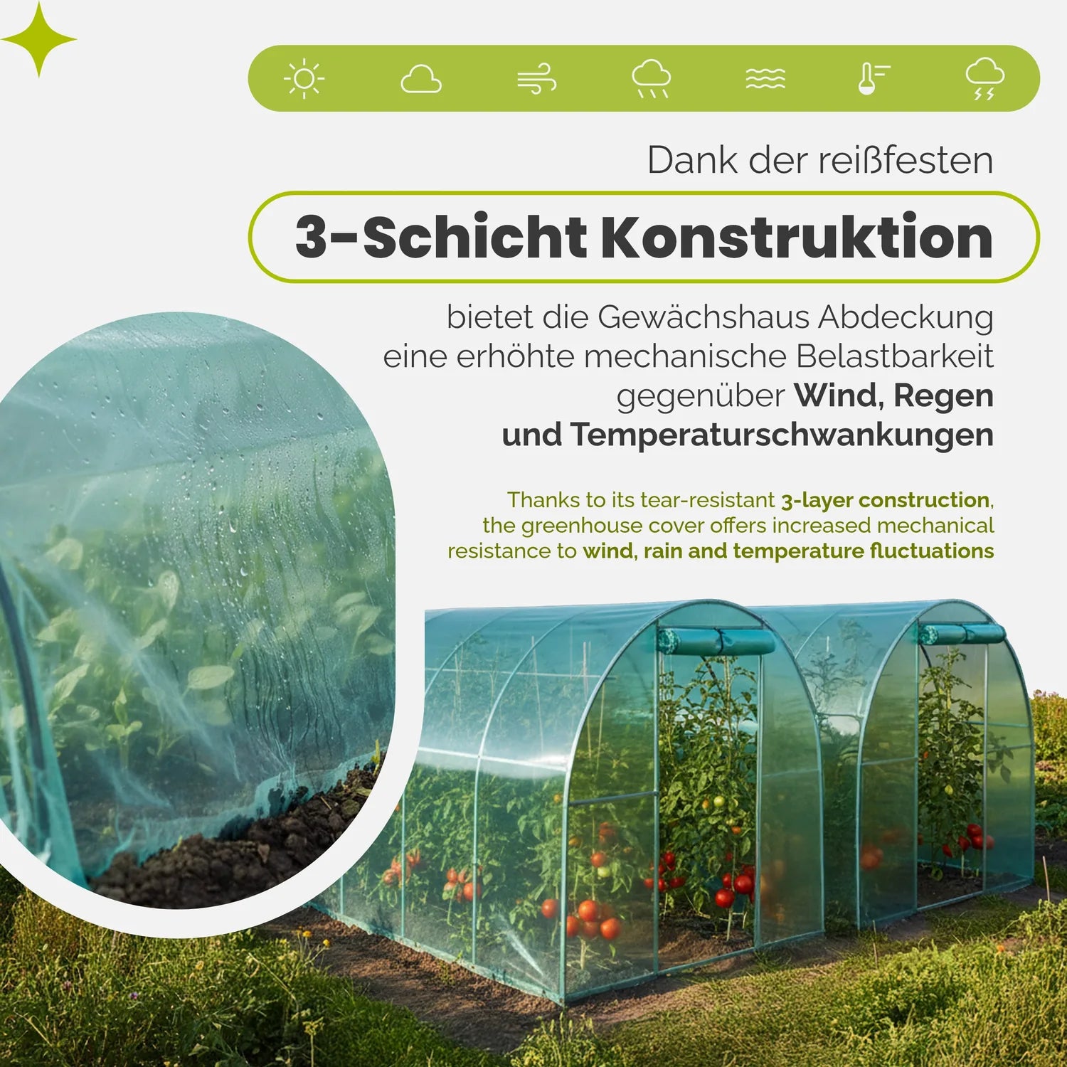 Gewächshausfolie - Reißfeste Tunnelfolie für Folientunnel & Treibhaus GD-0198
