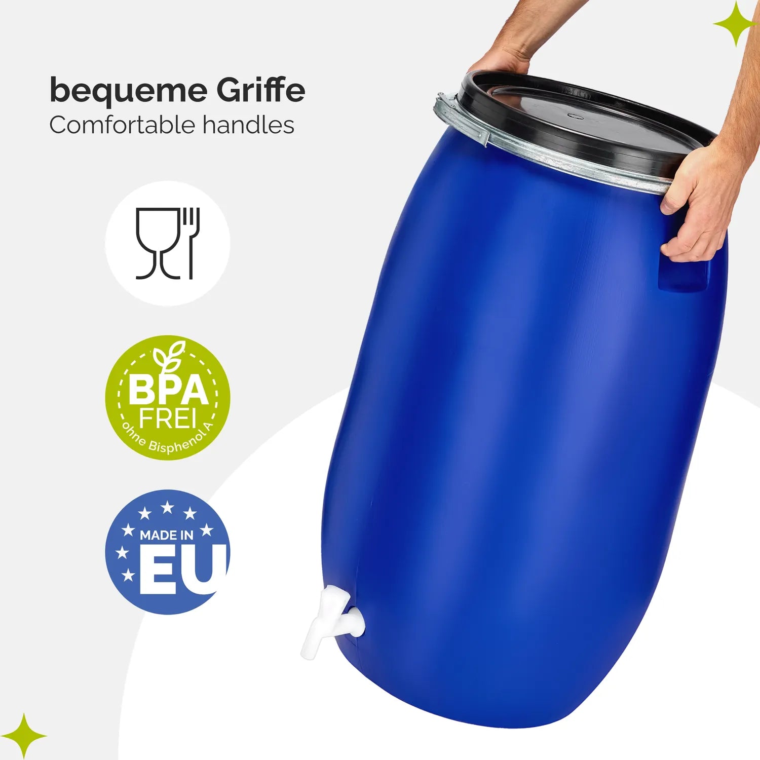 120L Weithalsfass mit Deckel und Hahn aus HDPE für Haus&Garten GD-0091