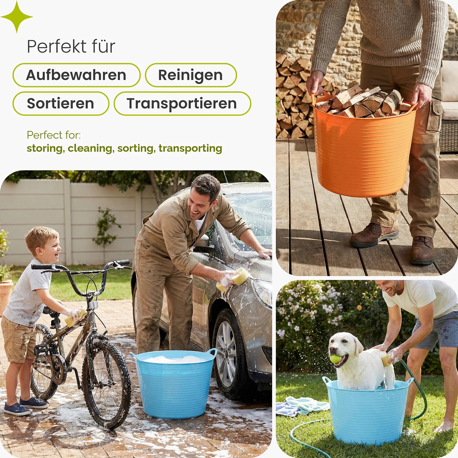 Garronda Flexibler Kunststoffkübel für Garten Haushalt Werkstatt und Transport vielseitig einsetzbarer Universalbehälter Wäschekorb GD-0181