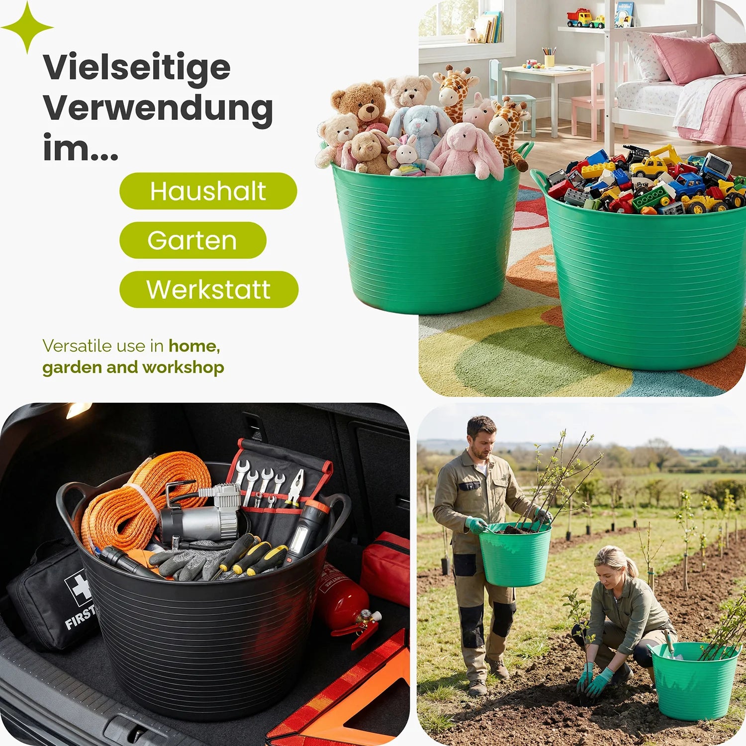 Garronda Flexibler Kunststoffkübel für Garten Haushalt Werkstatt und Transport vielseitig einsetzbarer Universalbehälter Wäschekorb GD-0181