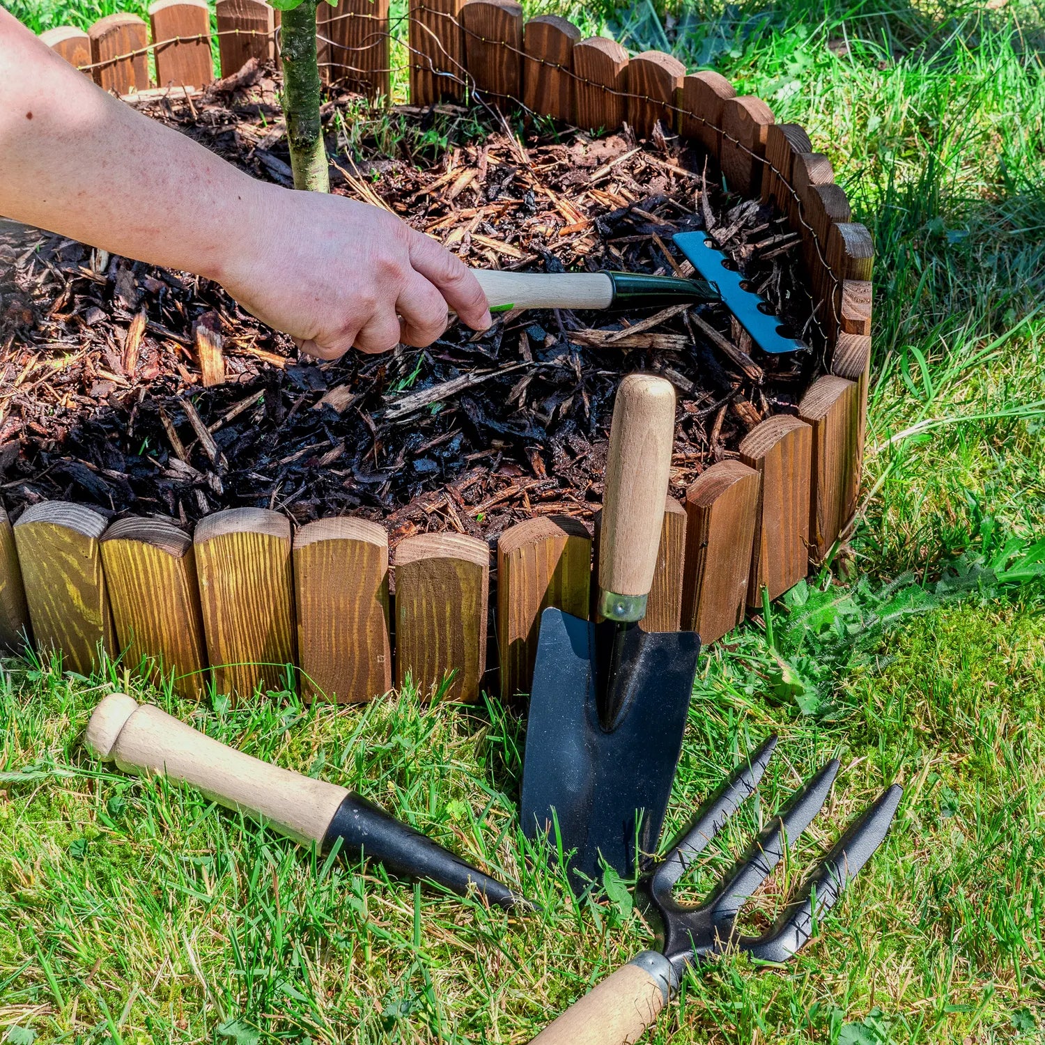 Unkrauthacke gespitzt mit Harke Gartenhacke klein Handhacke mit Rechen GD-0007