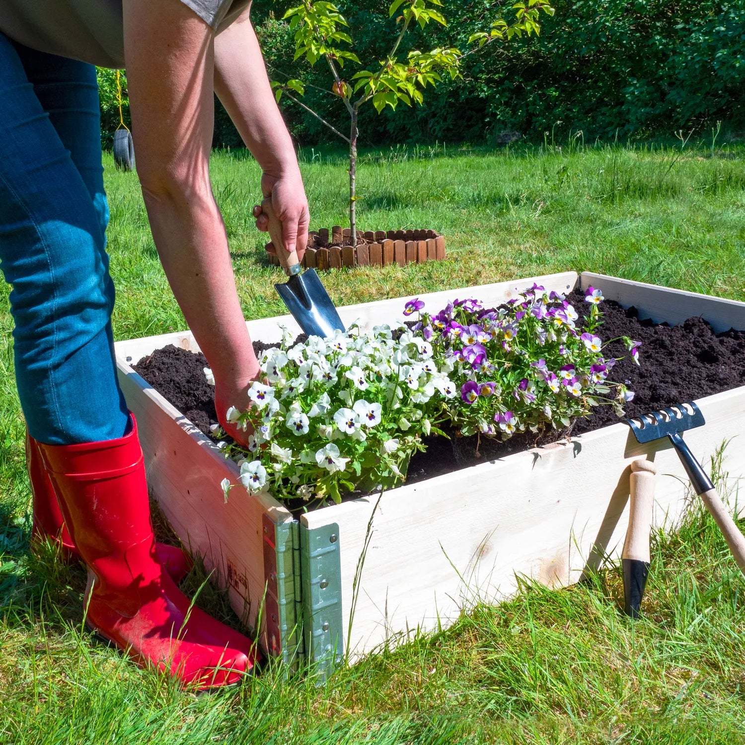 Unkrauthacke gespitzt mit Harke Gartenhacke klein Handhacke mit Rechen GD-0007